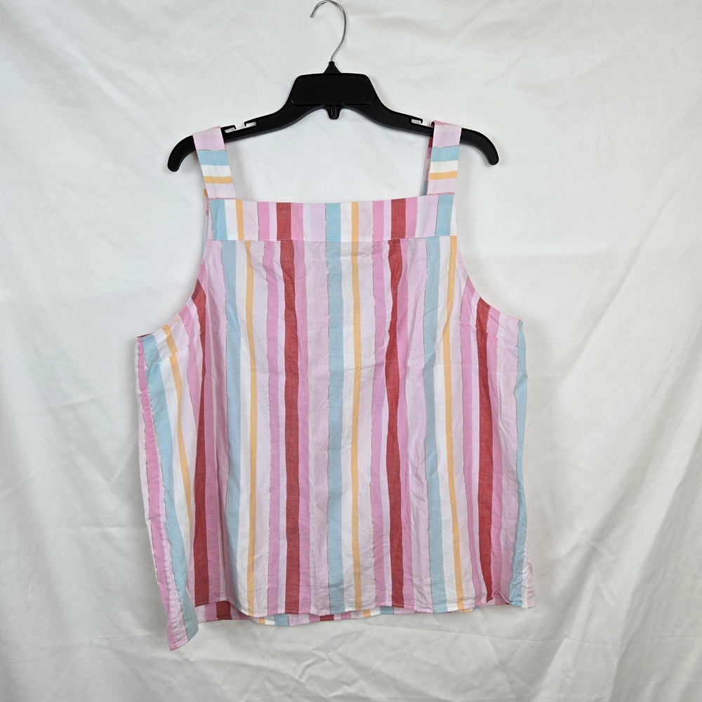 Talbots Pink Metallic Multi Stripe Sleeveless Square‎ Neck Coastal Preppy Top XL